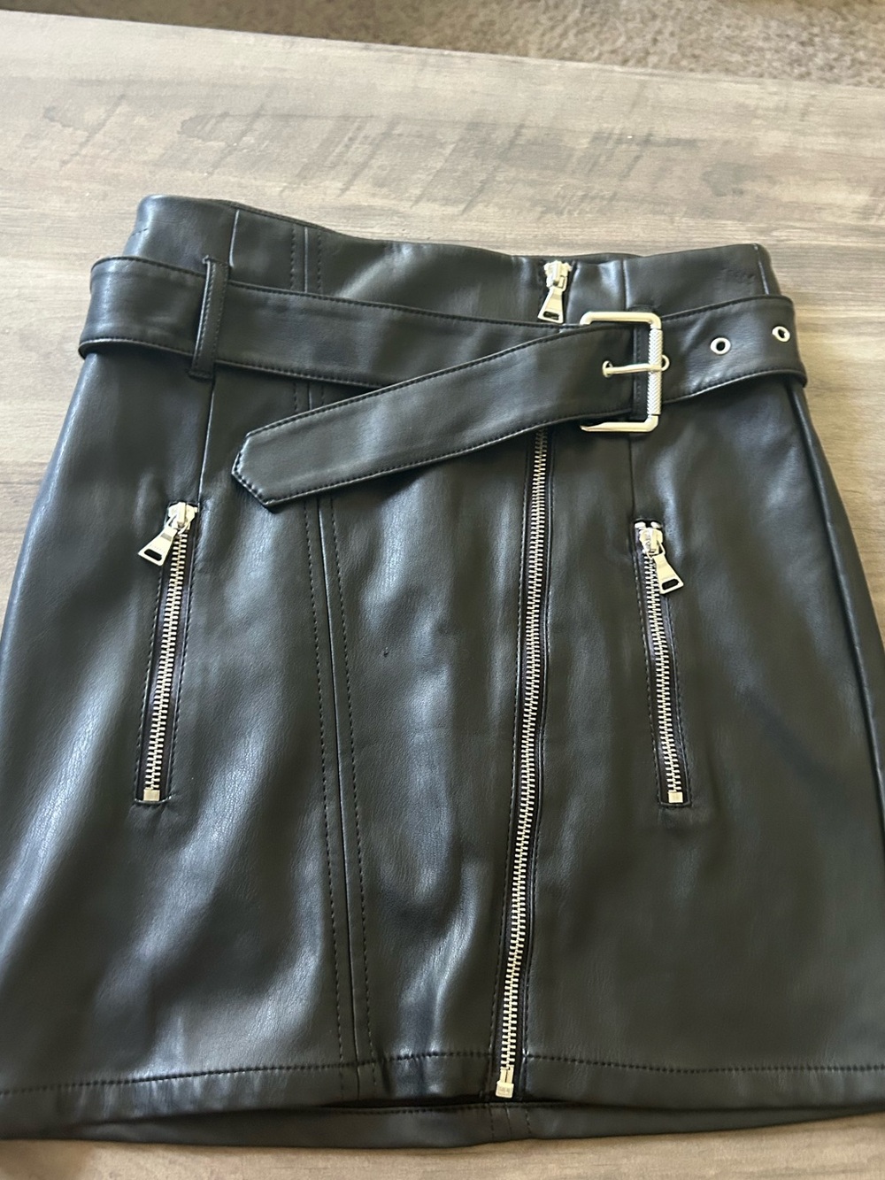 Express Black Faux Leather Belted Mini Skirt with Zippers